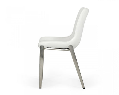 Set of Two White Faux Leather Modern Dining Chairs