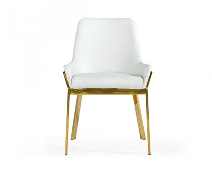 White and Gold Upholstered Faux Leather Dining Arm Chair
