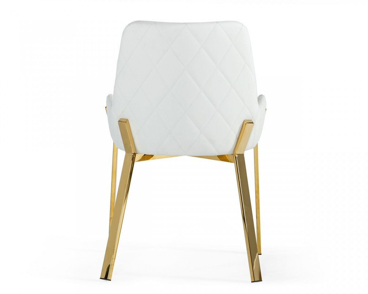 White And Gold Upholstered Faux Leather Dining Arm Chair