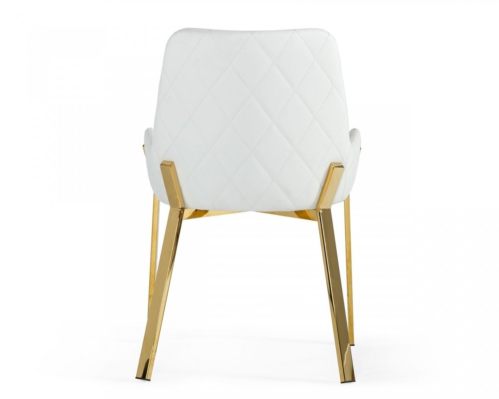 White and Gold Upholstered Faux Leather Dining Arm Chair