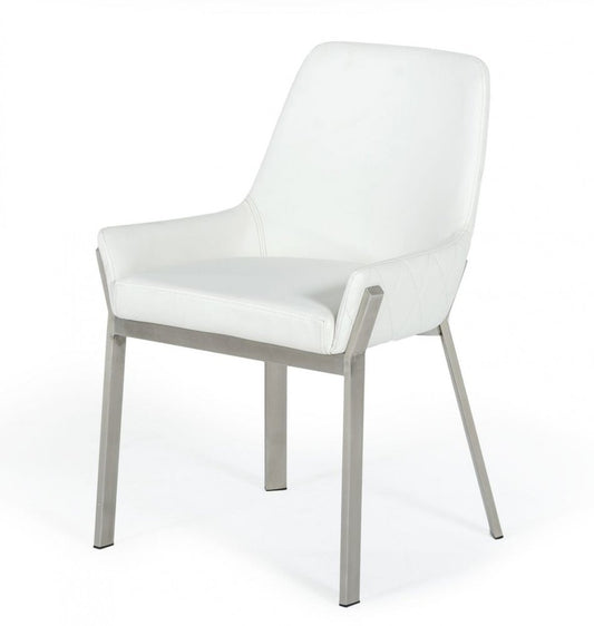 White and Silver Upholstered Faux Leather Dining Arm Chair