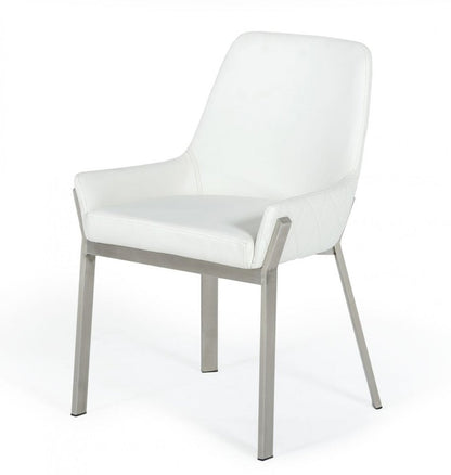 White and Silver Upholstered Faux Leather Dining Arm Chair