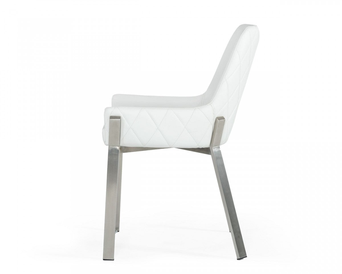 White Brushed Stainless Steel Dining Chair