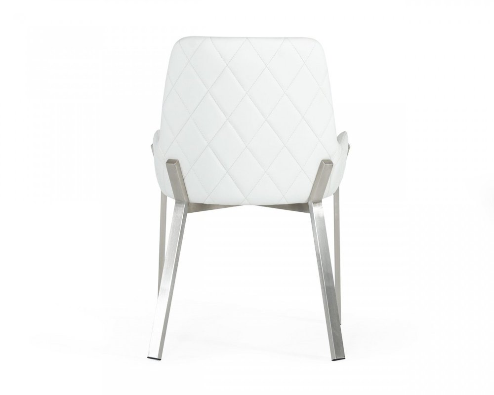 White and Silver Upholstered Faux Leather Dining Arm Chair