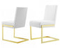 Set of Two White and Gold Upholstered Faux Leather Dining Side Chairs