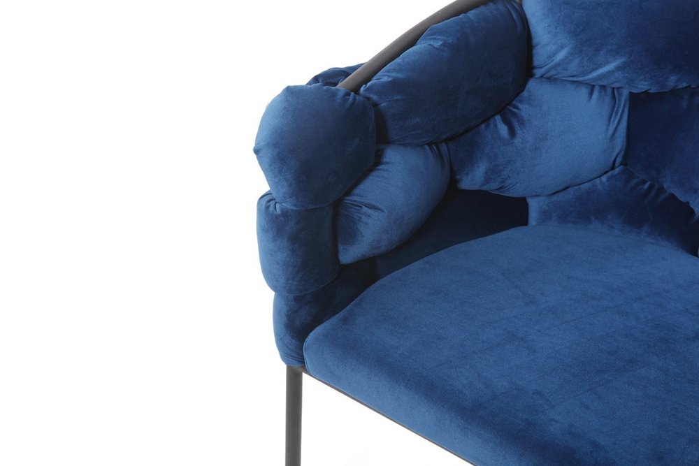 Blue and Black Upholstered Fabric Dining Arm Chair