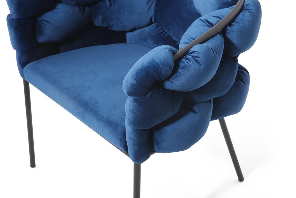 Blue and Black Upholstered Fabric Dining Arm Chair