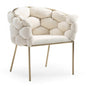 White and Brass Upholstered Fabric Dining Arm Chair