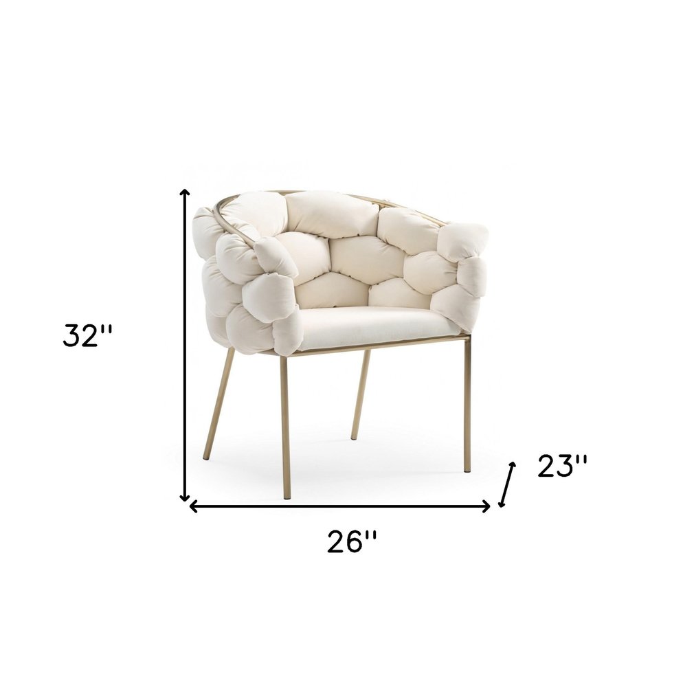 White and Brass Upholstered Fabric Dining Arm Chair
