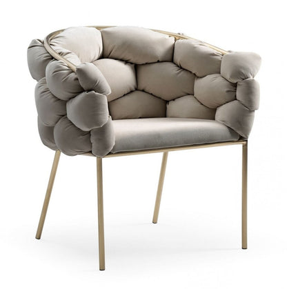 Tufted Gray And Brass Upholstered Velvet Dining Arm Chair