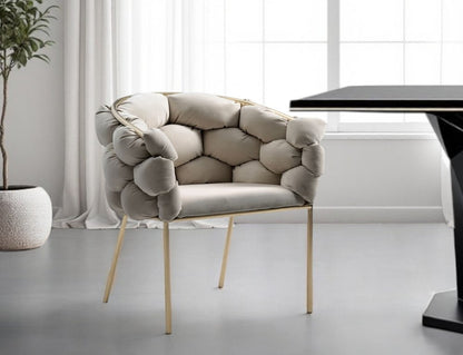 Tufted Gray And Brass Upholstered Velvet Dining Arm Chair