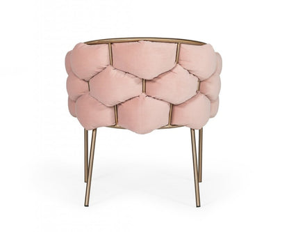 Pink and Brass Upholstered Fabric Dining Arm Chair