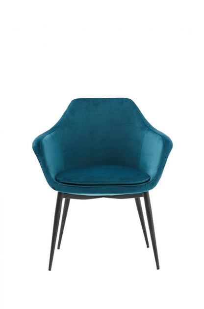 Teal Blue And Black Upholstered Fabric Dining Arm Chair