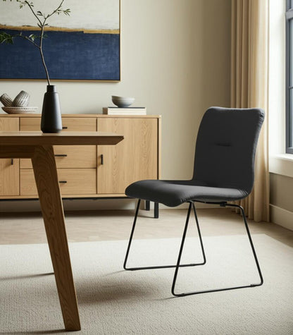 Set of Two Gray and Black Upholstered Fabric Dining Side Chairs