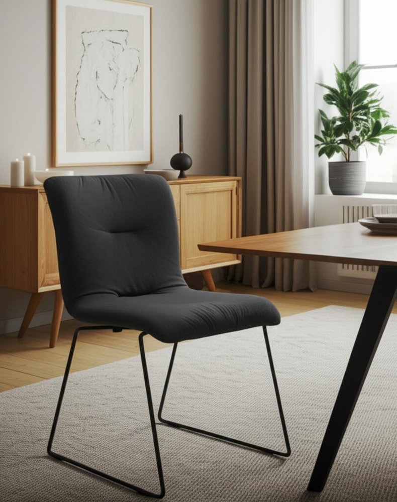 Set of Two Gray and Black Upholstered Fabric Dining Side Chairs