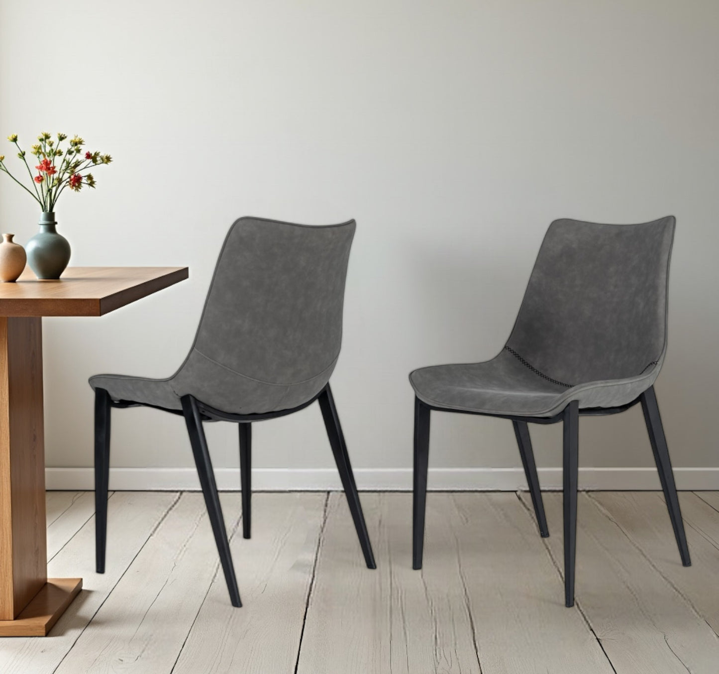 Set of Two Gray Faux Leather Dining Chairs