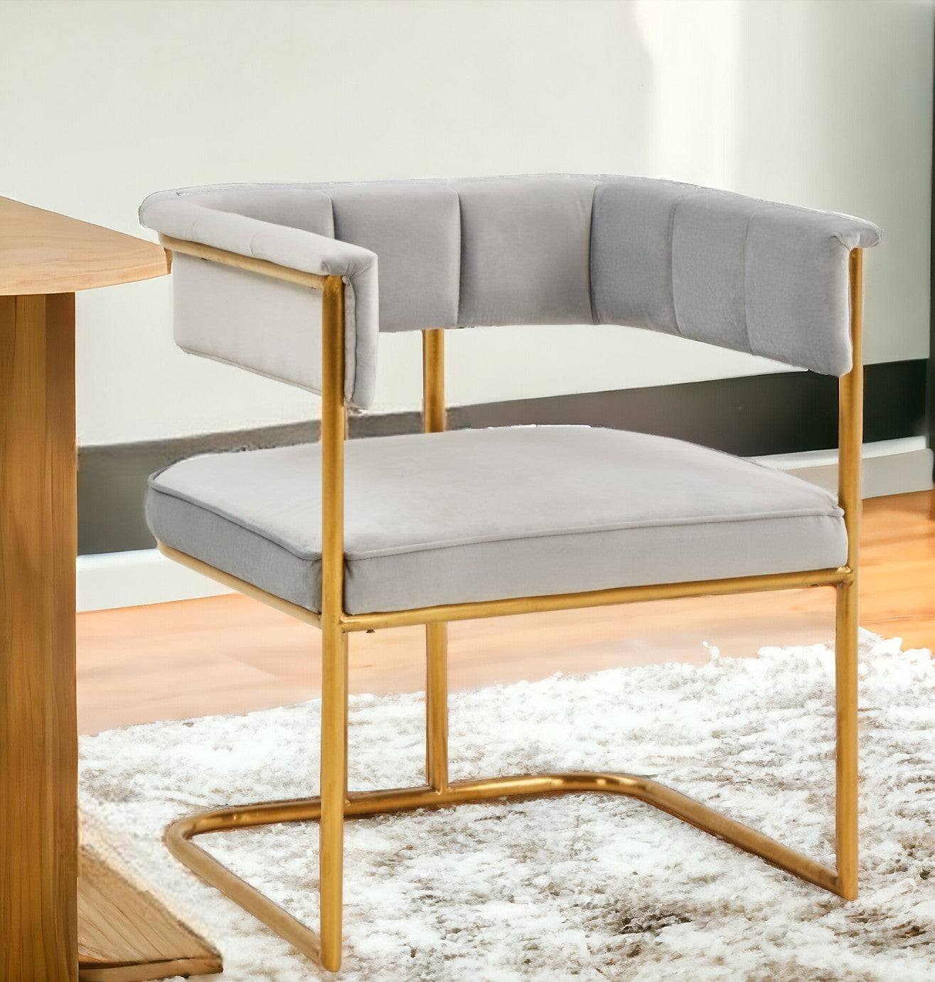 Gray And Gold Upholstered Fabric Dining Arm Chair