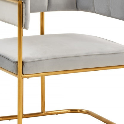 Gray And Gold Upholstered Fabric Dining Arm Chair