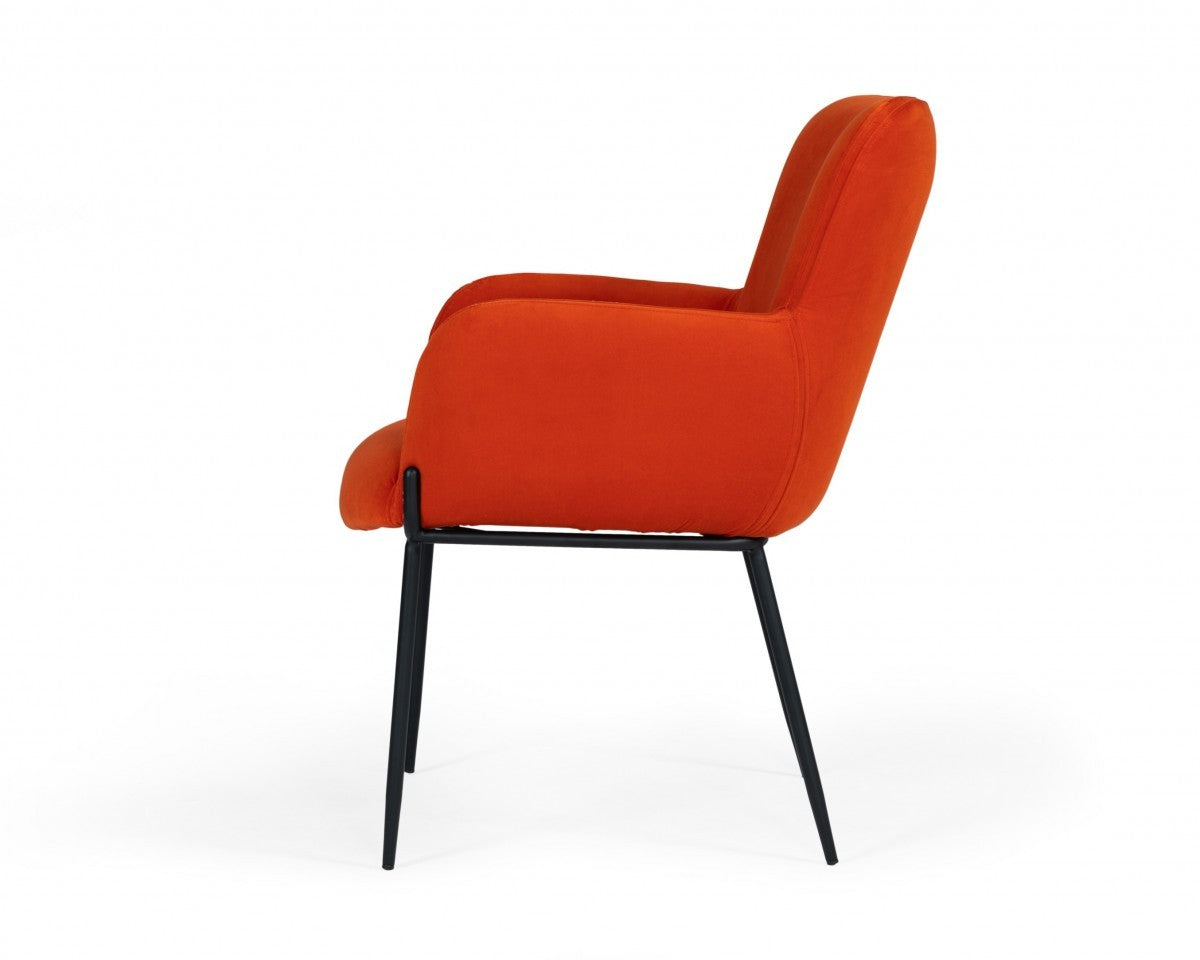 Orange And Black Upholstered Fabric Dining Arm Chair