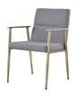 Gray and Antiqued Brass Upholstered Fabric Dining Arm Chair