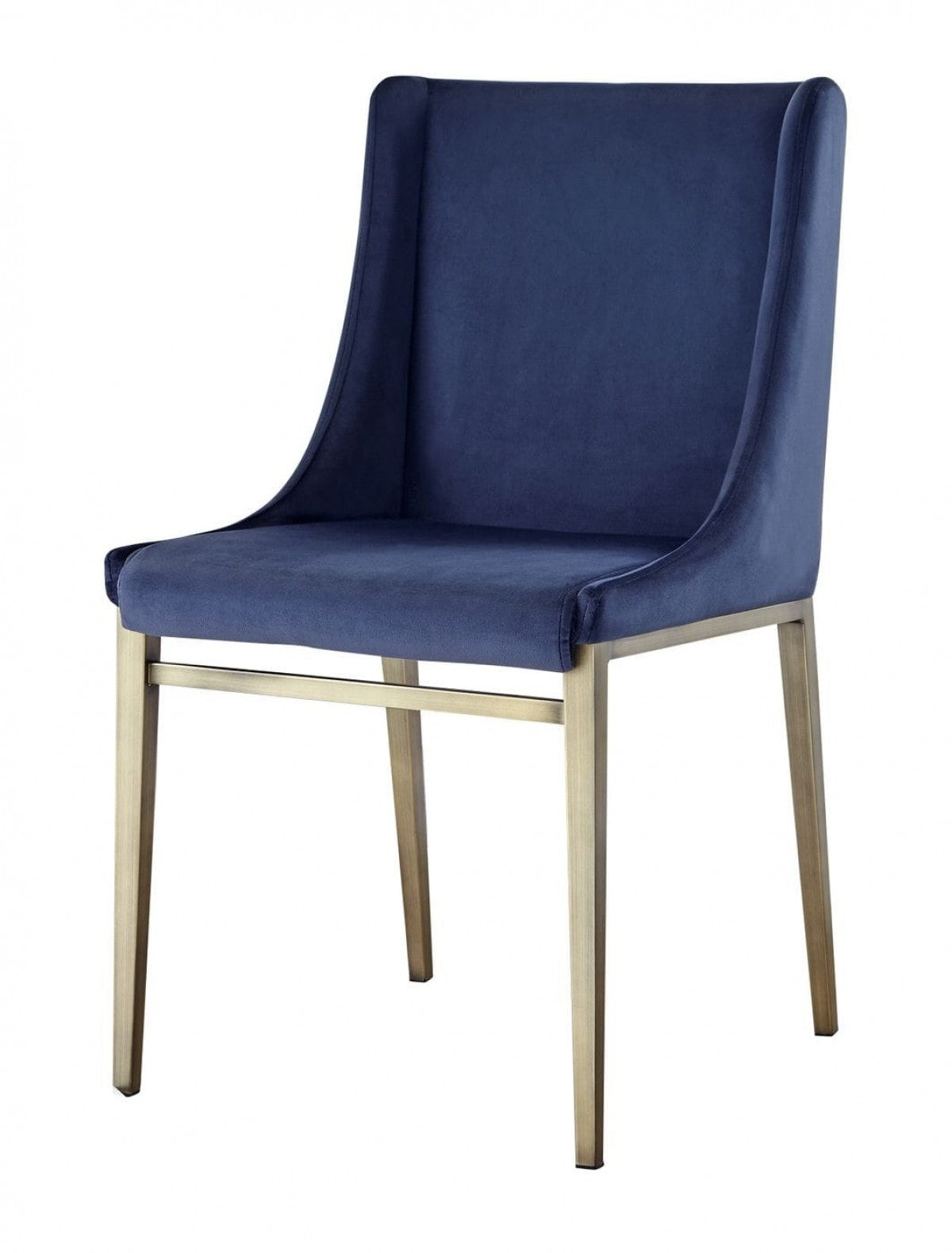 Set of Two Blue Velvet Antique Brass Contemporary Dining Chairs