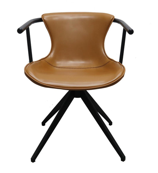 Camel and Black Upholstered Faux Leather Dining Arm Chair