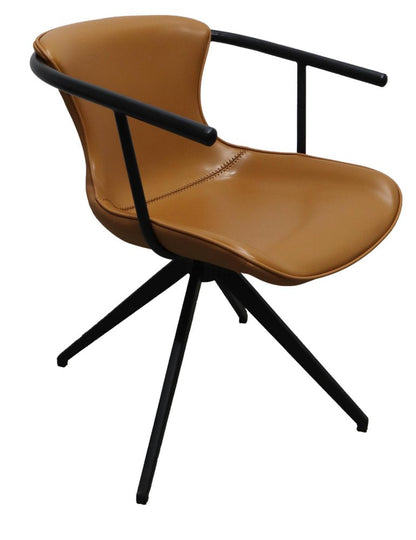 Camel and Black Upholstered Faux Leather Dining Arm Chair