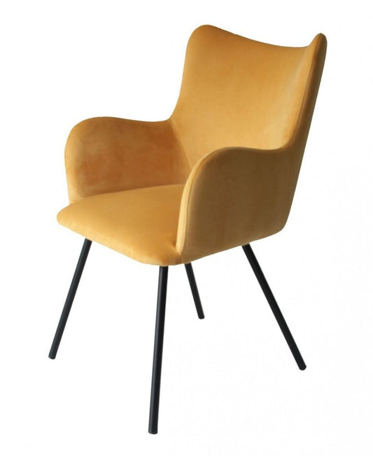 Yellow and Black Upholstered Velvet Wing Back Dining Arm Chair