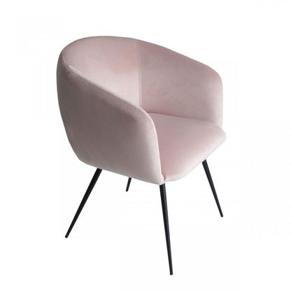 Pink and Black Upholstered Velvet Dining Arm Chair