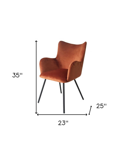 Rust Orange Curvy Velvet and Black Modern Dining Chair