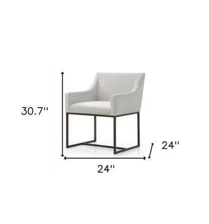 Beige and Antiqued Brass Upholstered Fabric Dining Arm Chair