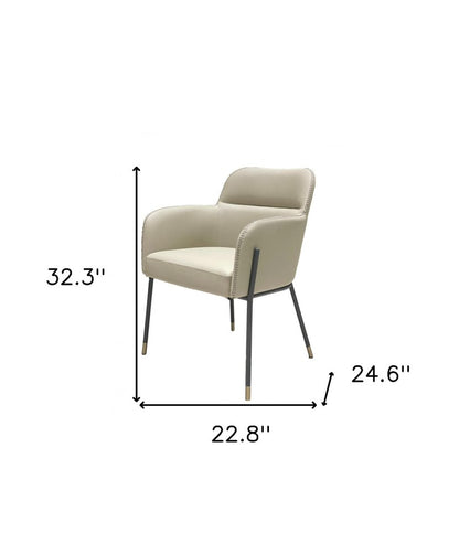 Gray and Black Upholstered Faux Leather Slat Back Dining Arm Chair