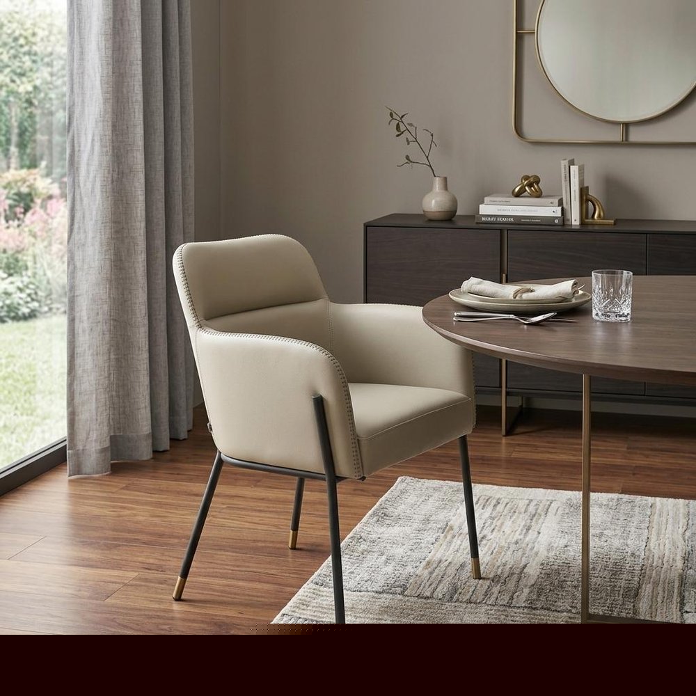 Gray and Black Upholstered Faux Leather Slat Back Dining Arm Chair