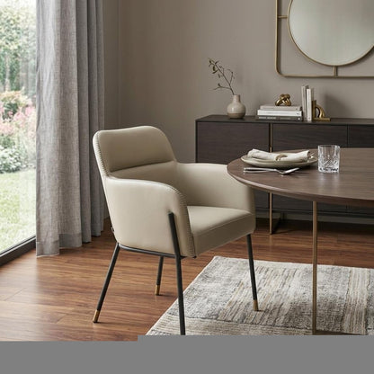 Gray and Black Upholstered Faux Leather Slat Back Dining Arm Chair