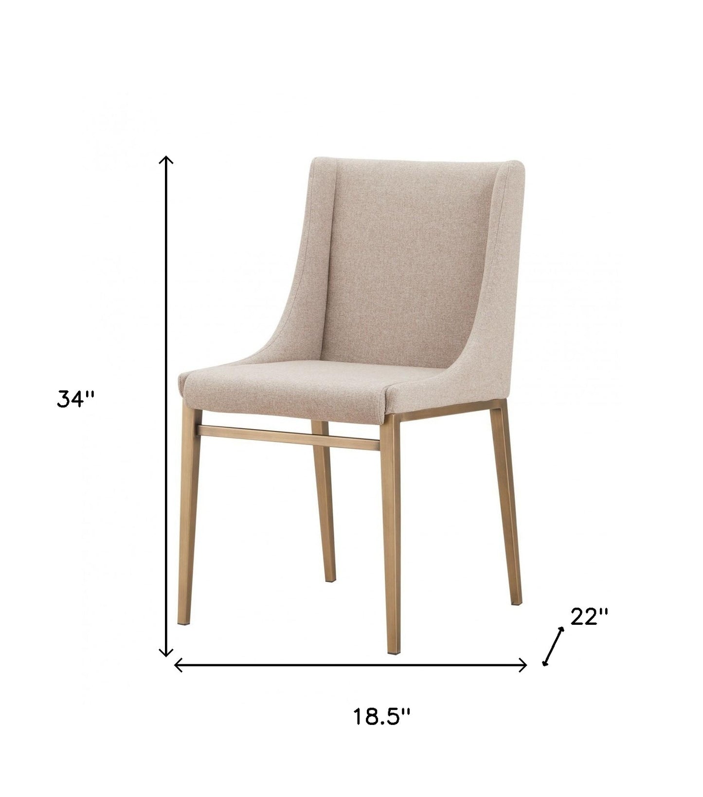 Set of Two Beige Brass Contemporary Dining Chairs