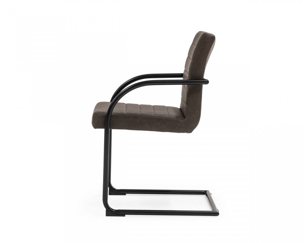 Set of Two Brown and Black Upholstered Faux Leather Dining Arm Chairs