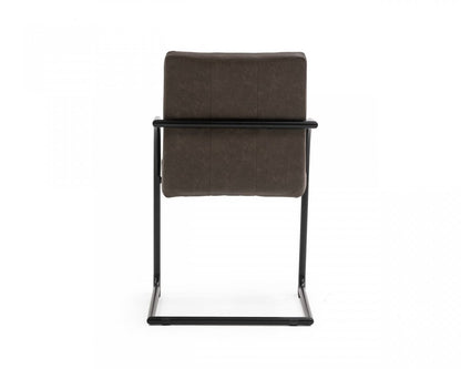 Set of Two Brown and Black Upholstered Faux Leather Dining Arm Chairs