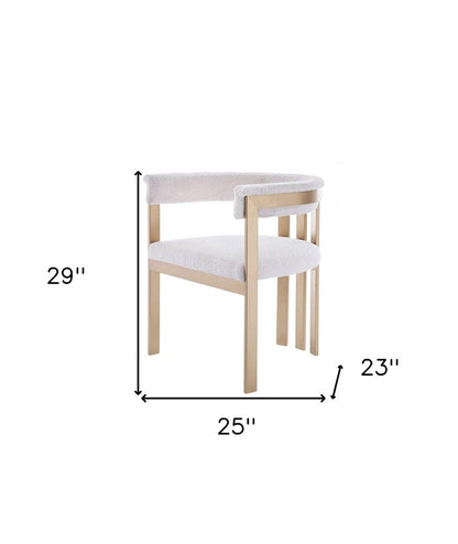 Beige and Gold Upholstered Velvet Slat Back Dining Arm Chair