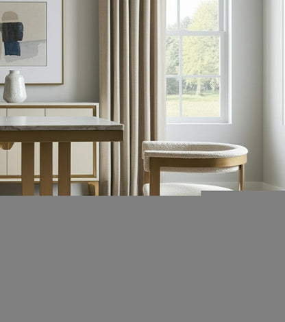 Beige and Gold Upholstered Velvet Slat Back Dining Arm Chair