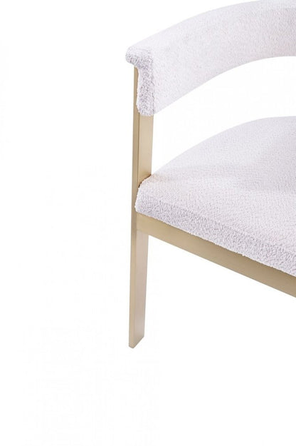 Beige and Gold Upholstered Velvet Slat Back Dining Arm Chair