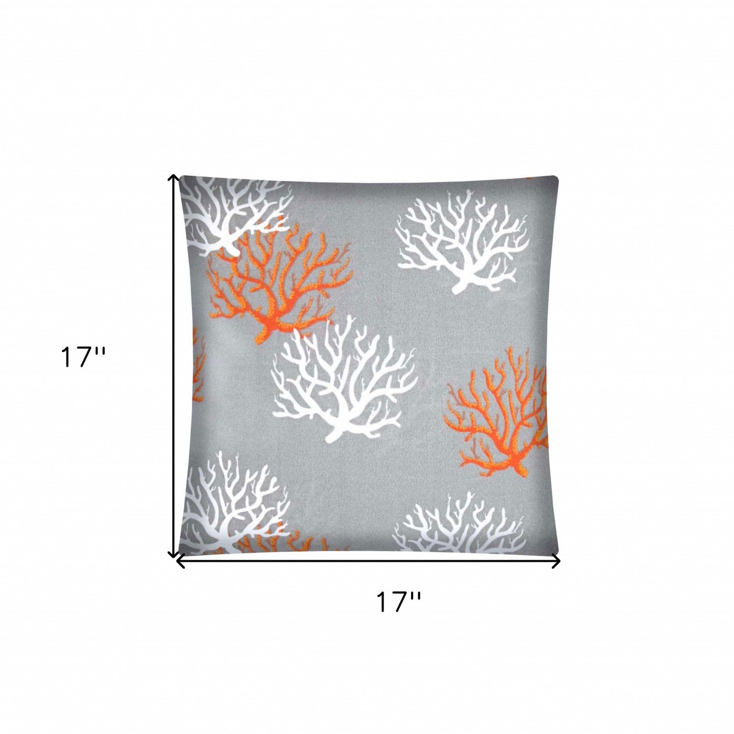 17" Gray Orange and White Coral Indoor Outdoor Throw Pillow Cover