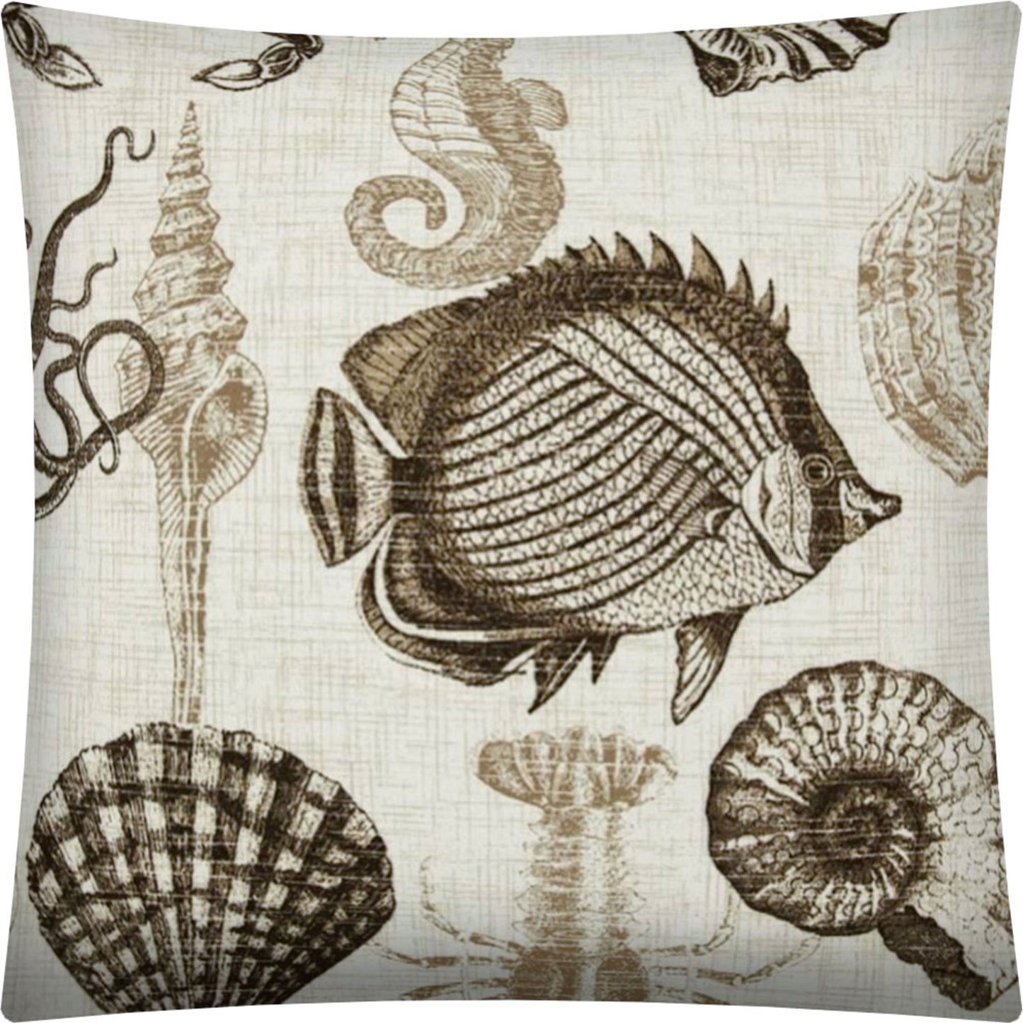 17" X 17" Brown And Natural Brown Fish Zippered Throw Indoor Outdoor Pillow Cover