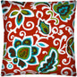 17" X 17" Red And Aqua Zippered Polyester Floral Throw Pillow Cover