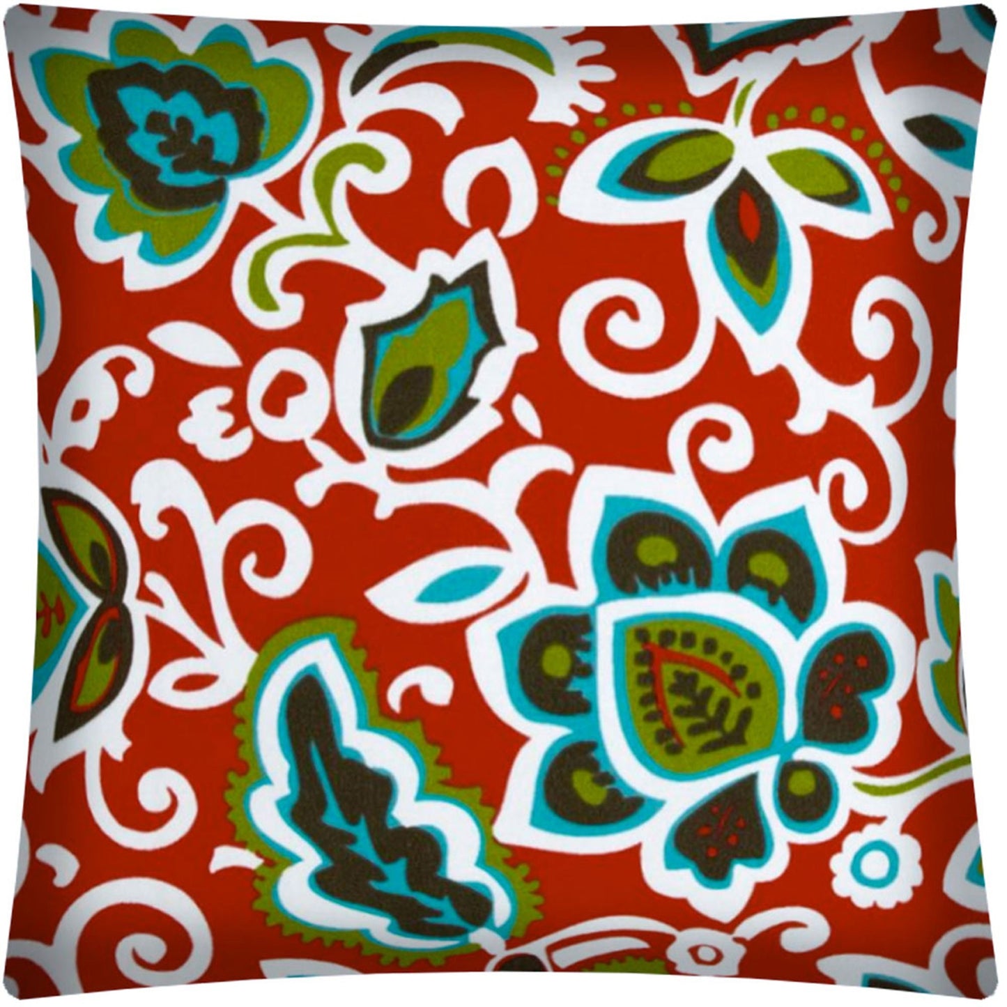 17" X 17" Red And Aqua Zippered Polyester Floral Throw Pillow Cover