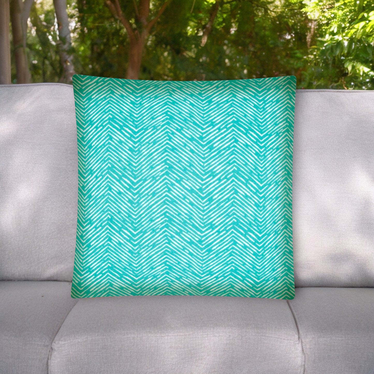 17" Turquoise and White Chevron Indoor Outdoor Throw Pillow Cover