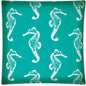 17" Turquoise and White Seahorse Coastal Indoor Outdoor Throw Pillow Cover