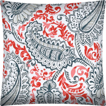 17" Coral Navy and White Paisley Indoor Outdoor Throw Pillow Cover