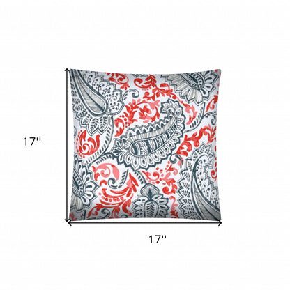 17" Coral Navy and White Paisley Indoor Outdoor Throw Pillow Cover