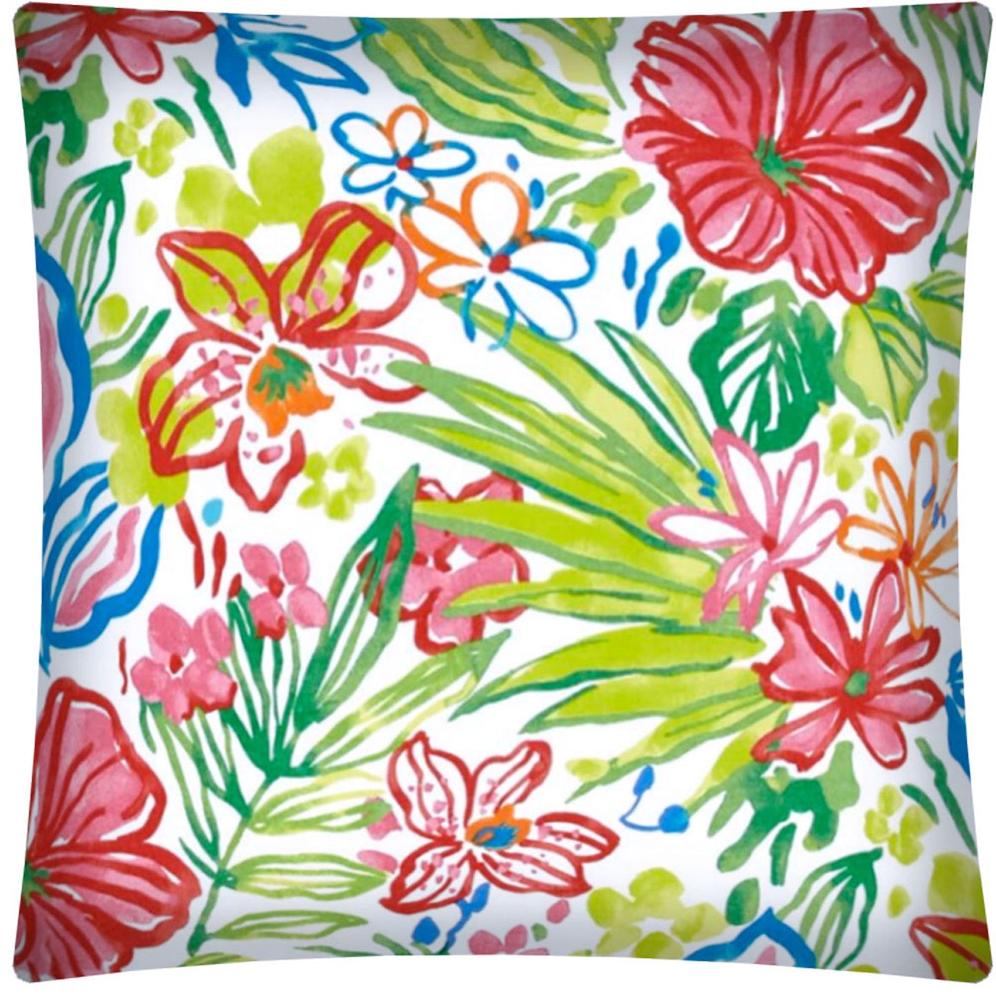 17" Green and Pink Floral Indoor Outdoor Throw Pillow Cover