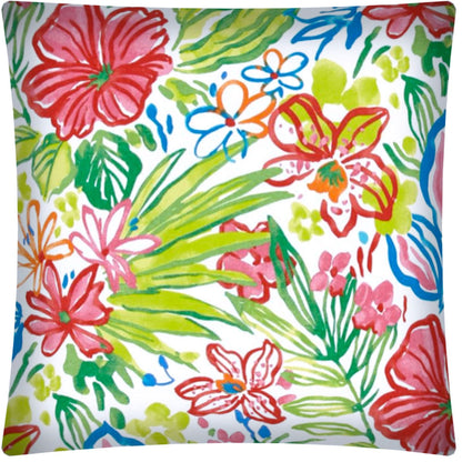 17" Green and Pink Floral Indoor Outdoor Throw Pillow Cover